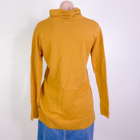 Jeanne Pierre Button Accent Cowl Neck Pullover Sweater Maple Gold sz Small NWT - Picture 8 of 11